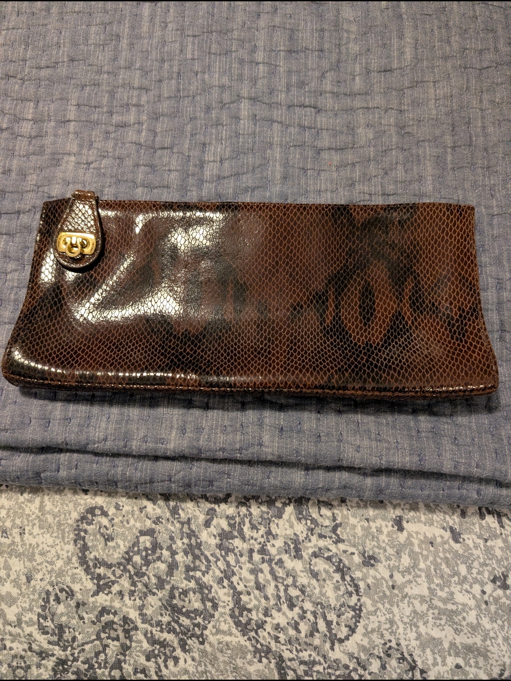 Kate Landry Brown And Black Snakeskin Clutch